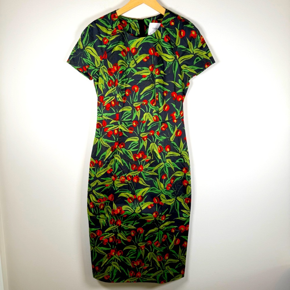 L.K. Bennett DR Susie Novelty Cherry Print Cotton Fitted Shift Midi Dress 4 NWT